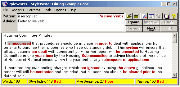 StyleWriter Writing Minutes of Meetings Example - Before