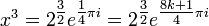 x^3 = 2^{\tfrac{3}{2}}e^{\tfrac{1}{4}\pi i} = 2^{\tfrac{3}{2}}e^{\tfrac{8k+1}{4}\pi i}\,