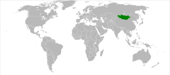 Outline map of Asia, showing a red outline of the current location of Mongolia