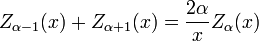 Z_{\alpha-1}(x) + Z_{\alpha+1}(x) = \frac{2\alpha}{x} Z_\alpha(x)