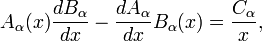 A_\alpha(x) \frac{dB_\alpha}{dx} - \frac{dA_\alpha}{dx} B_\alpha(x) = \frac{C_\alpha}{x},