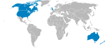 Map of UKUSA Community countries with Ireland