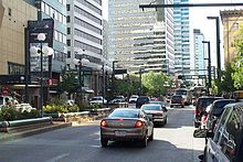 Image looking west down Jasper Avenue showing the major financial centres in Edmonton