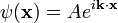 \psi(\mathbf{x}) = Ae^{i \mathbf{k} \cdot \mathbf{x}}