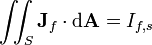 \iint_S \mathbf{J}_f \cdot \mathrm{d} \mathbf{A} = I_{f,s}